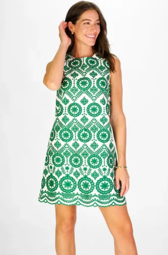 Caroline Dress in Emerald Vine Embroidery